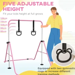 Portique d'anneaux double haubanage hauteur réglable dim. 148L x 105l x 88-128H cm acier rose