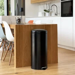 Poubelle de cuisine à pédale basique chic cylindrique 30L URBAN Noir mat en acier inox avec seau