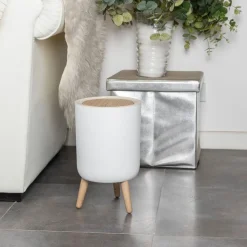 Poubelle 7l blanc/bois - bat-979699-002