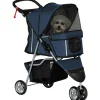 Poussette buggy pliable chien chat - porte-gobelet, panier rangement intégré - acier oxford bleu marine