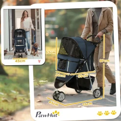 Poussette buggy pliable chien chat - porte-gobelet, panier rangement intégré - acier oxford bleu marine