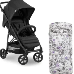 Poussette citadine Rapid 4 Noir + Sur-assise pour poussette Pushchair Seat Liner Floral Grey