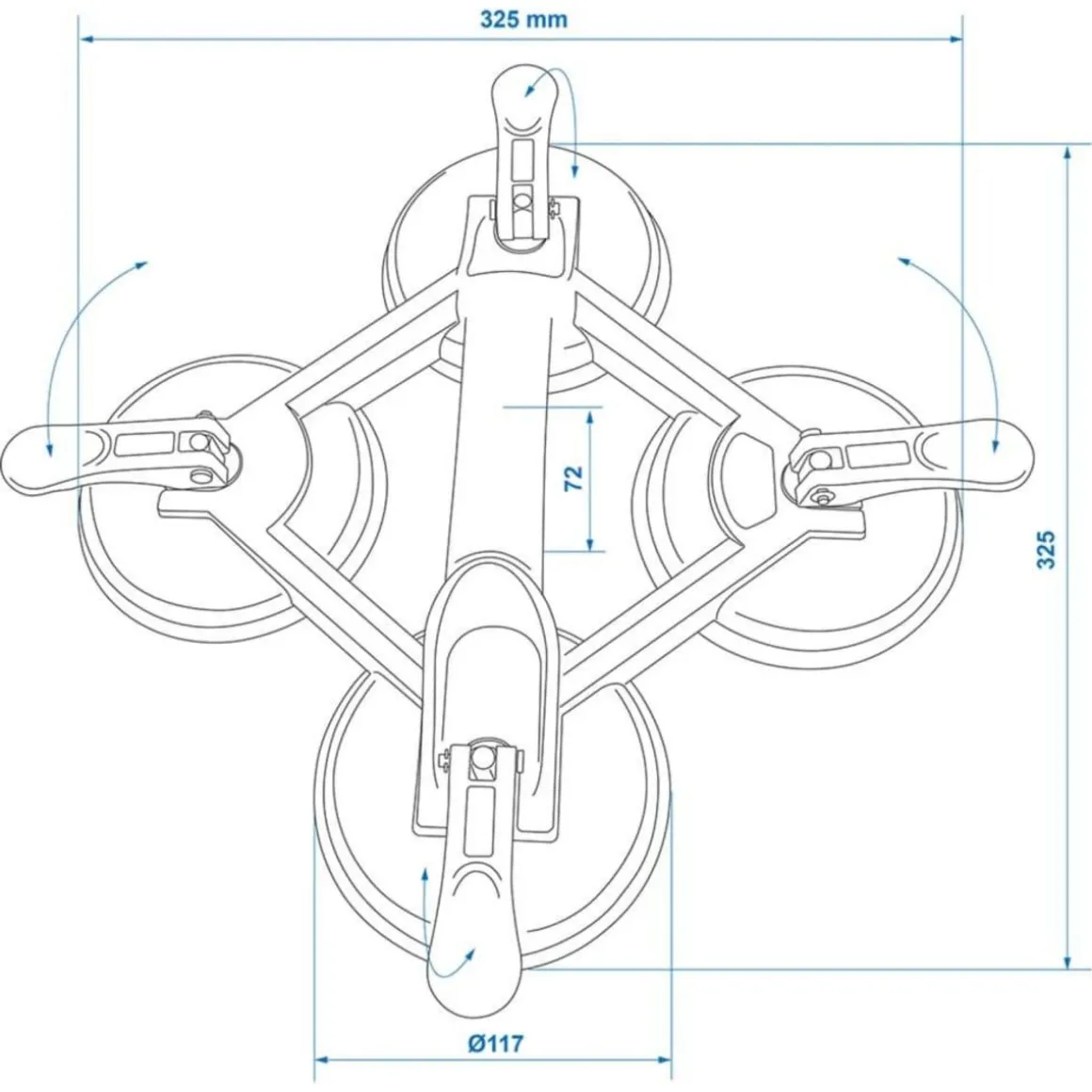 ProPlus Appareil de levage a vide avec 4 ventouses Aluminium Argente