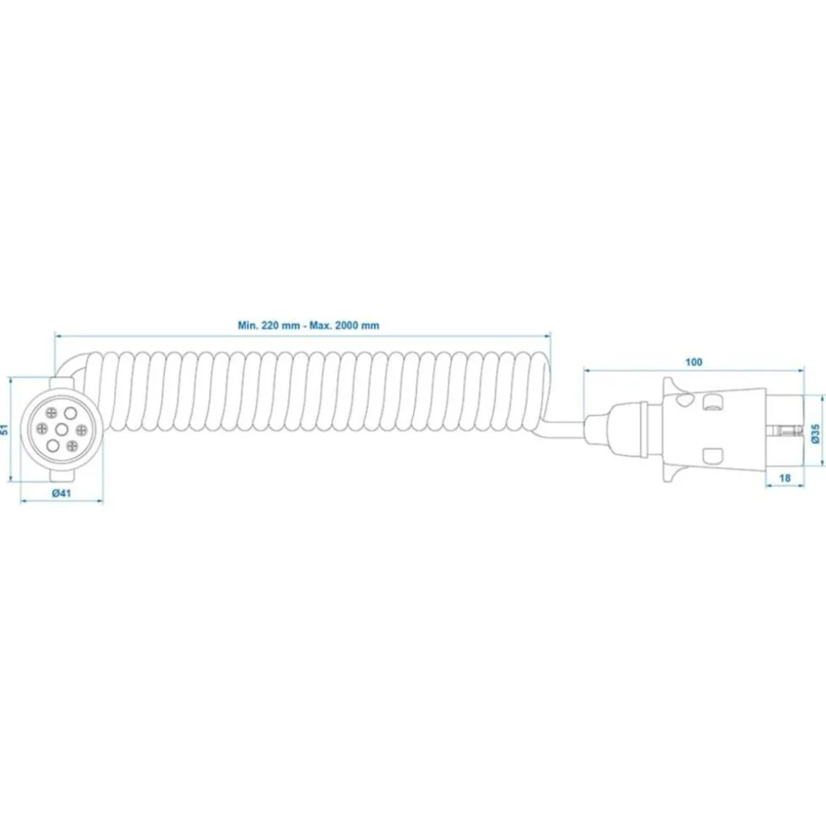 ProPlus Cable spirale 3 m avec 2 fiches a 7 broches