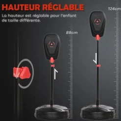 Punching ball enfant - sac de frappe enfant - hauteur réglable - base lestage, 2 gants inclus - rouge noir