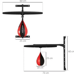 Punching ball poire de vitesse boxe avec support plateau tournant + pompe MDF acier revêtement synthétique rouge noir