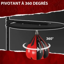 Punching ball poire de vitesse boxe avec support plateau tournant + pompe MDF acier revêtement synthétique rouge noir