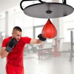 Punching ball poire de vitesse boxe avec support plateau tournant + pompe MDF acier revêtement synthétique rouge noir