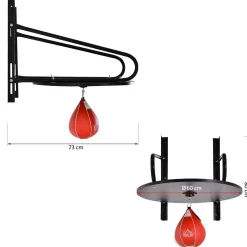 Punching ball poire de vitesse boxe avec support plateau tournant + pompe MDF acier revêtement synthétique rouge noir