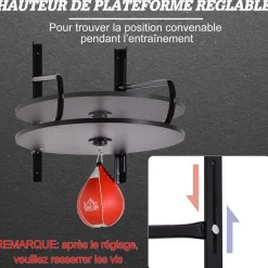 Punching ball poire de vitesse boxe avec support plateau tournant + pompe MDF acier revêtement synthétique rouge noir