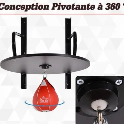 Punching ball poire de vitesse boxe avec support plateau tournant + pompe MDF acier revêtement synthétique rouge noir