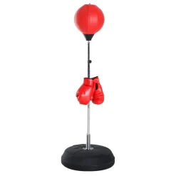 Punching ball sur pied réglable en hauteur 126-144 cm avec gants, pompe et base de lestage rouge