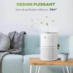 Purificateur d'air 50 W 4 vitesses mode silencieux - filtre HEPA, charbon actif - jusqu'à 24 m² - débit d'air pur 225 m³/h - timer - ABS blanc gris