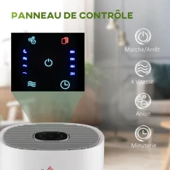 Purificateur d'air 50 W 4 vitesses mode silencieux - filtre HEPA, charbon actif - jusqu'à 24 m² - débit d'air pur 225 m³/h - timer - ABS blanc gris