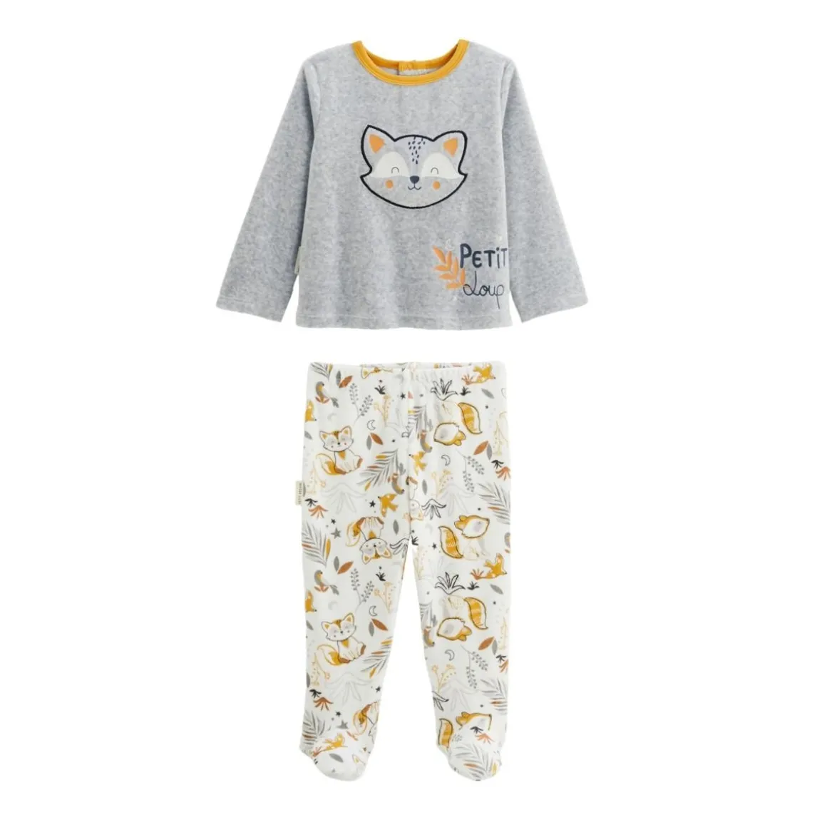 Pyjama bébé 2 pièces en velours avec pieds Petit Loup