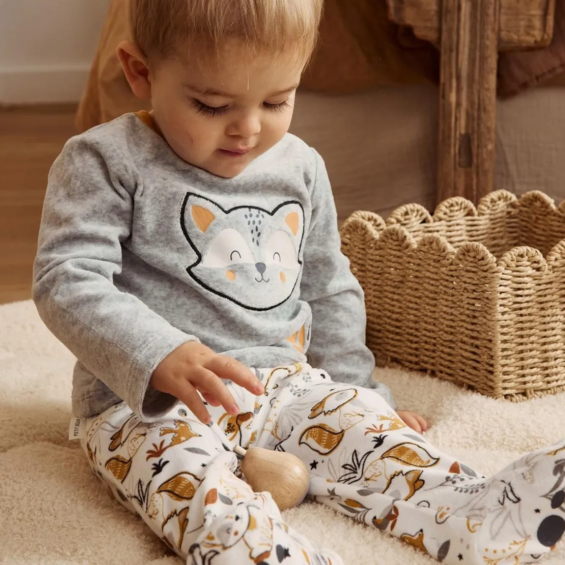 Pyjama bébé 2 pièces en velours avec pieds Petit Loup