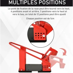 Rail de support universel pour moto - support béquille moto - bloque roue 8-15,5 cm - métal thermolaqué rouge noir