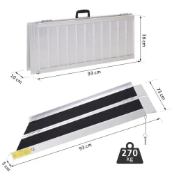 Rampe de fauteuil roulant rampe de chargement rampe d'accès antidérapante pliable avec bordures de sécurité max. 270 Kg dim. 93L x 76l x 5H cm alu. noir