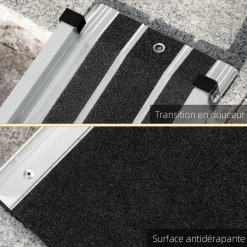 Rampe de fauteuil roulant telescopique rampe de chargement antidérapante avec bordures de sécurité max. 270 Kg alu. noir