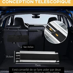 Rampe de fauteuil roulant telescopique rampe de chargement antidérapante avec bordures de sécurité max. 270 Kg alu. noir