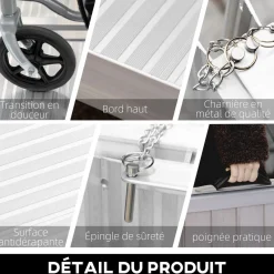 Rampe de fauteuil roulant rampe de chargement antidérapante pliable avec bordures de sécurité max. 270 Kg alu