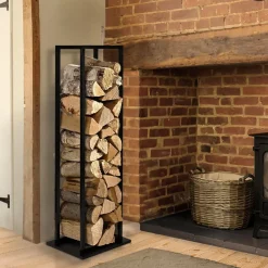 Range bûches vertical avec étagère H.170 CM - Noir