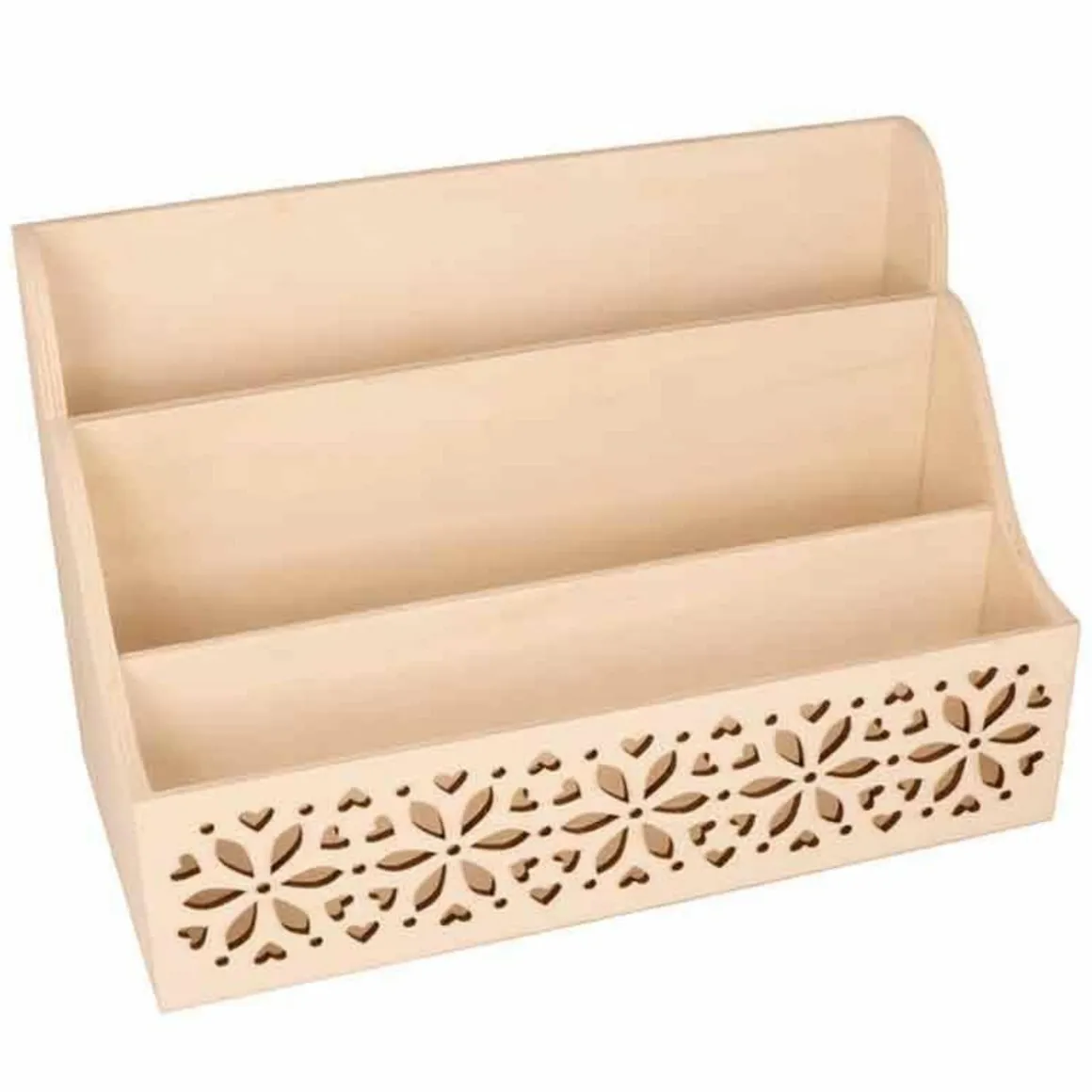 Range-courrier fleurs en bois - 28 x 13,7 x 18 cm