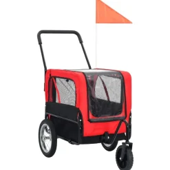 Remorque de velo pour chiens et poussette 2-en-1 rouge et noir