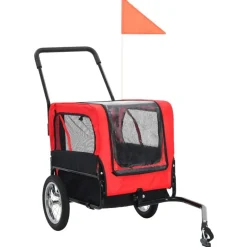 Remorque de velo pour chiens et poussette 2-en-1 rouge et noir