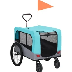 Remorque de velo pour chiens et poussette 2-en-1 bleu et gris