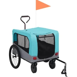 Remorque de velo pour chiens et poussette 2-en-1 bleu et gris