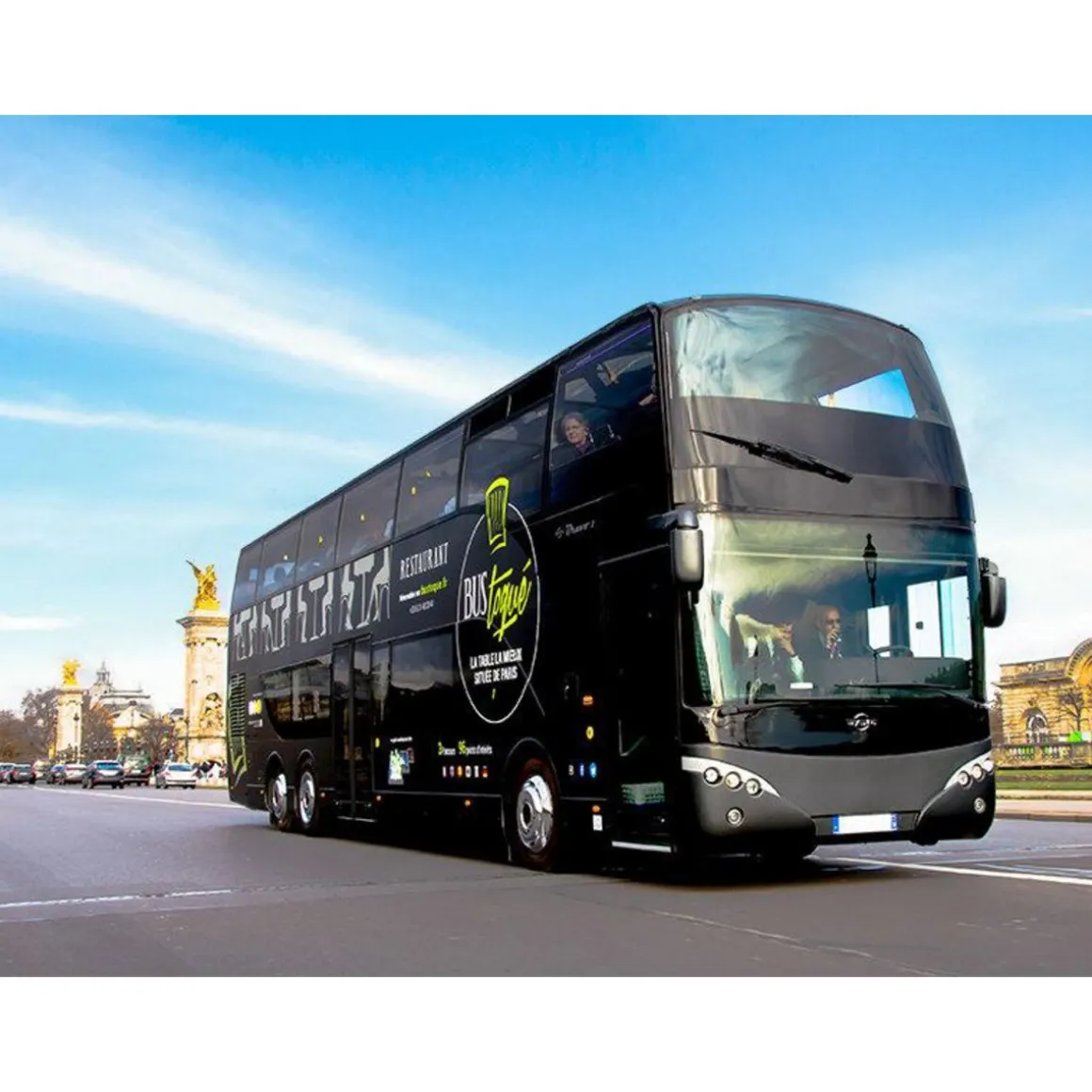 Repas insolite 4 plats et visite de Paris dans le bus à impériale Champs-Élysées - Coffret Cadeau Gastronomie