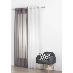 Rideau voilage uni à oeillets métal en polyester 140x240cm ETAMINE