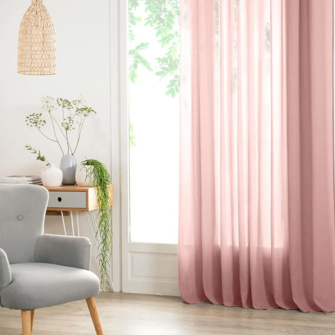 Rideau Voilage uni oeillets métal en polyester 140x240cm ANA