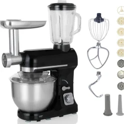 Robot multifonctions 5l 1000w noir avec hachoir et blender 1,5l en verre - robimix noir