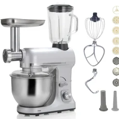 Robot multifonctions 5l 1000w silver avec hachoir et blender 1,5l en verre - robimix silver