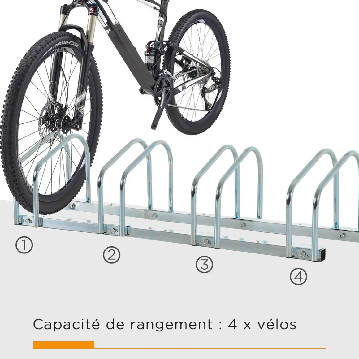 Râtelier 4 vélos dim. 110L x 33l x 27H cm acier galvanisé