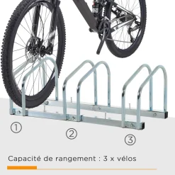 Râtelier 3 vélos dim. 70L x 33l x 27H cm acier galvanisé