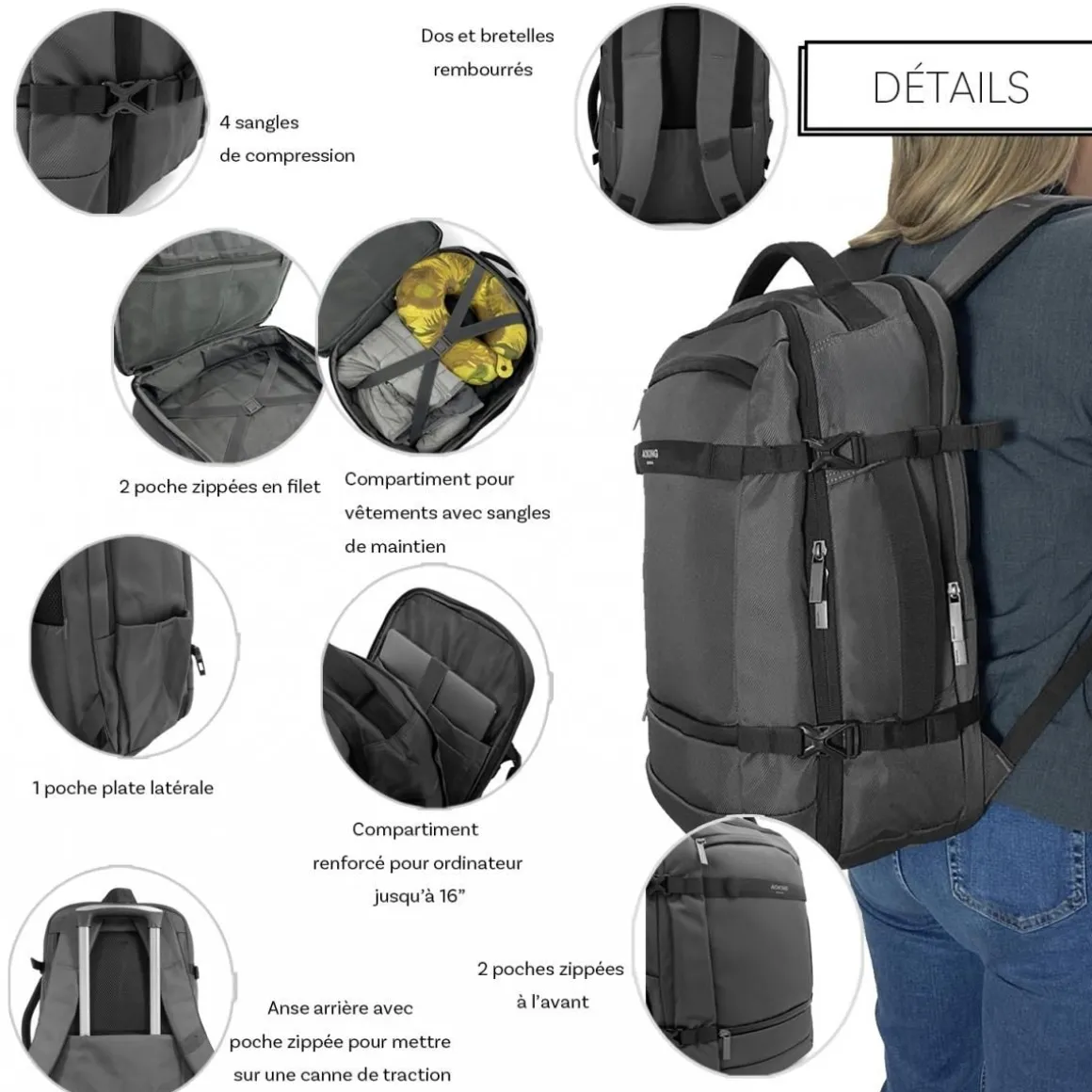 Sac à dos porte-ordinateur et voyage Aoking 16''