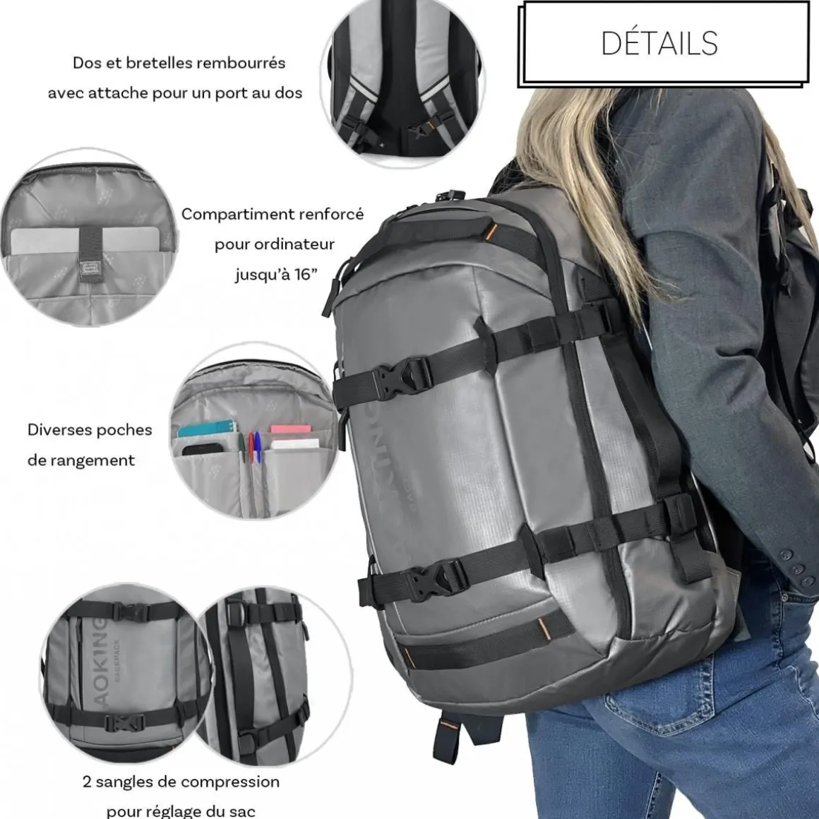 Sac à dos porte-ordinateur Aoking 16''