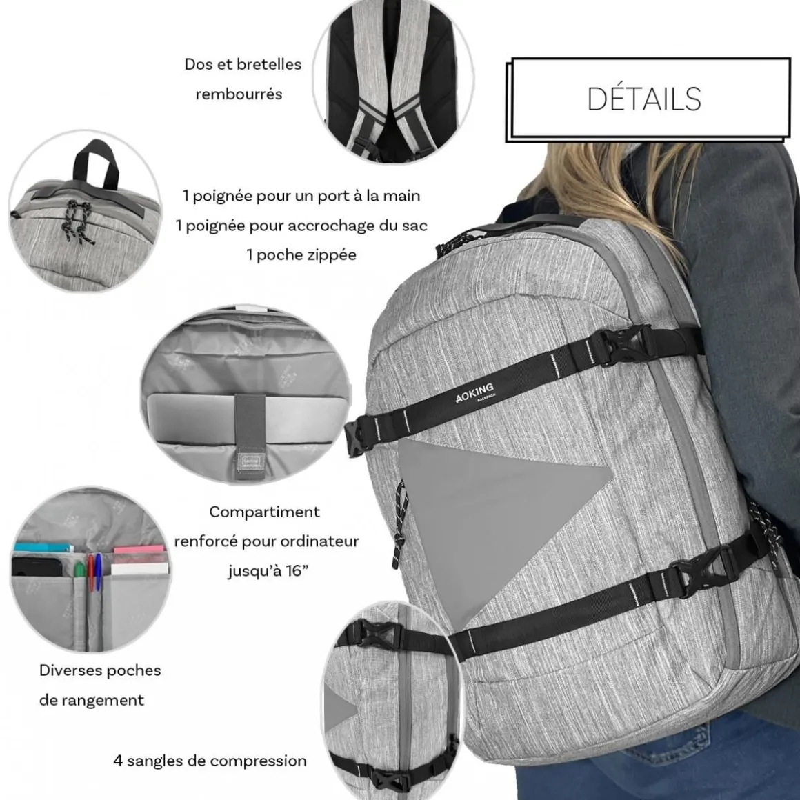 Sac à dos porte-ordinateur Aoking 16''