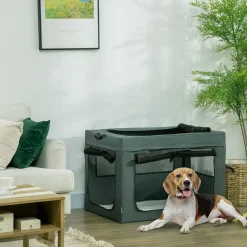 Sac de transport pliable pour chien chat - 2 poignées, 3 portes - dim. 89L x 62l x 62H cm - acier polyester gris