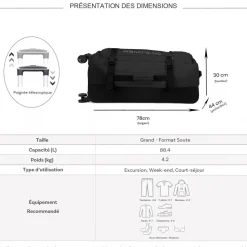 Sac de voyage à roulettes 88L simple compartiment 78cm