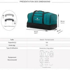 Sac de voyage à roulettes 105L double compartiment 75cm