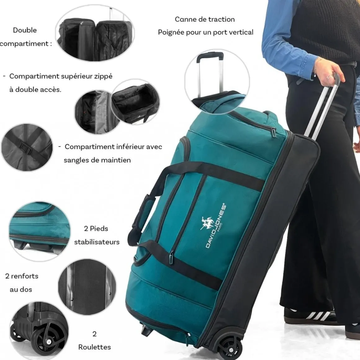 Sac de voyage à roulettes 105L double compartiment 75cm