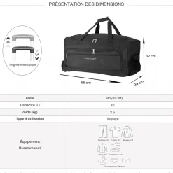 Sac de voyage avec roulettes 61L 66cm