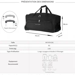 Sac de voyage avec roulettes 83L 70cm