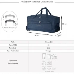 Sac de voyage avec roulettes 83L 70cm