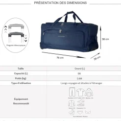 Sac de voyage avec roulettes 98L 76cm