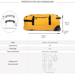 Sac de voyage avec roulettes 80L 70cm